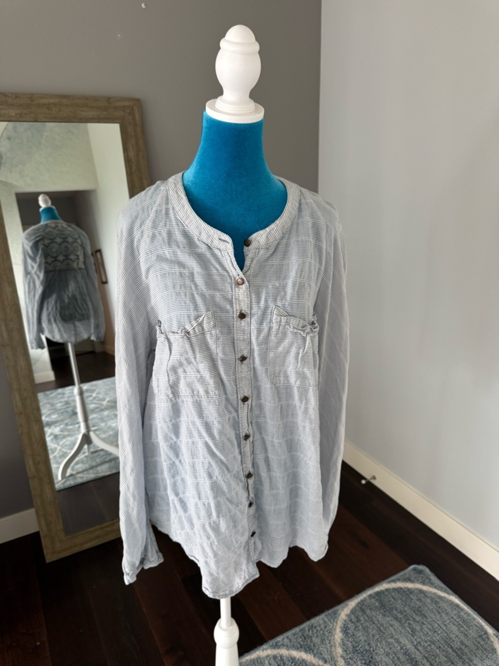 Free People Light Blue Striped Button-Down Shirt